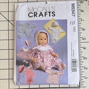 McCall’s M5347 Baby Doll Clothes Sewing Pattern 11-16 Inch Dolls Factory Folded